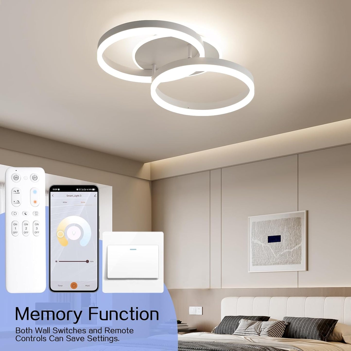 Amdelne Smart Deckenlampe, LED  50cm, 36W,mit Alexa,Fernbedienung Dimmbar