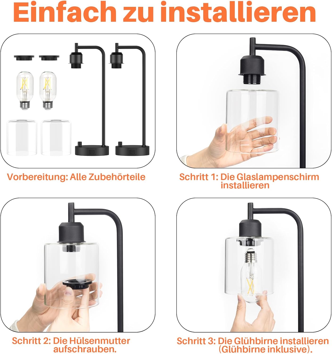 Amazefun Dimmbare Nachttischlampe 2er Set,mit Ladefunktion USB A+C-Anschlüssen Steckdosen 2 LED Birnen