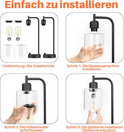 Amazefun Dimmbare Nachttischlampe 2er Set,mit Ladefunktion USB A+C-Anschlüssen Steckdosen 2 LED Birnen