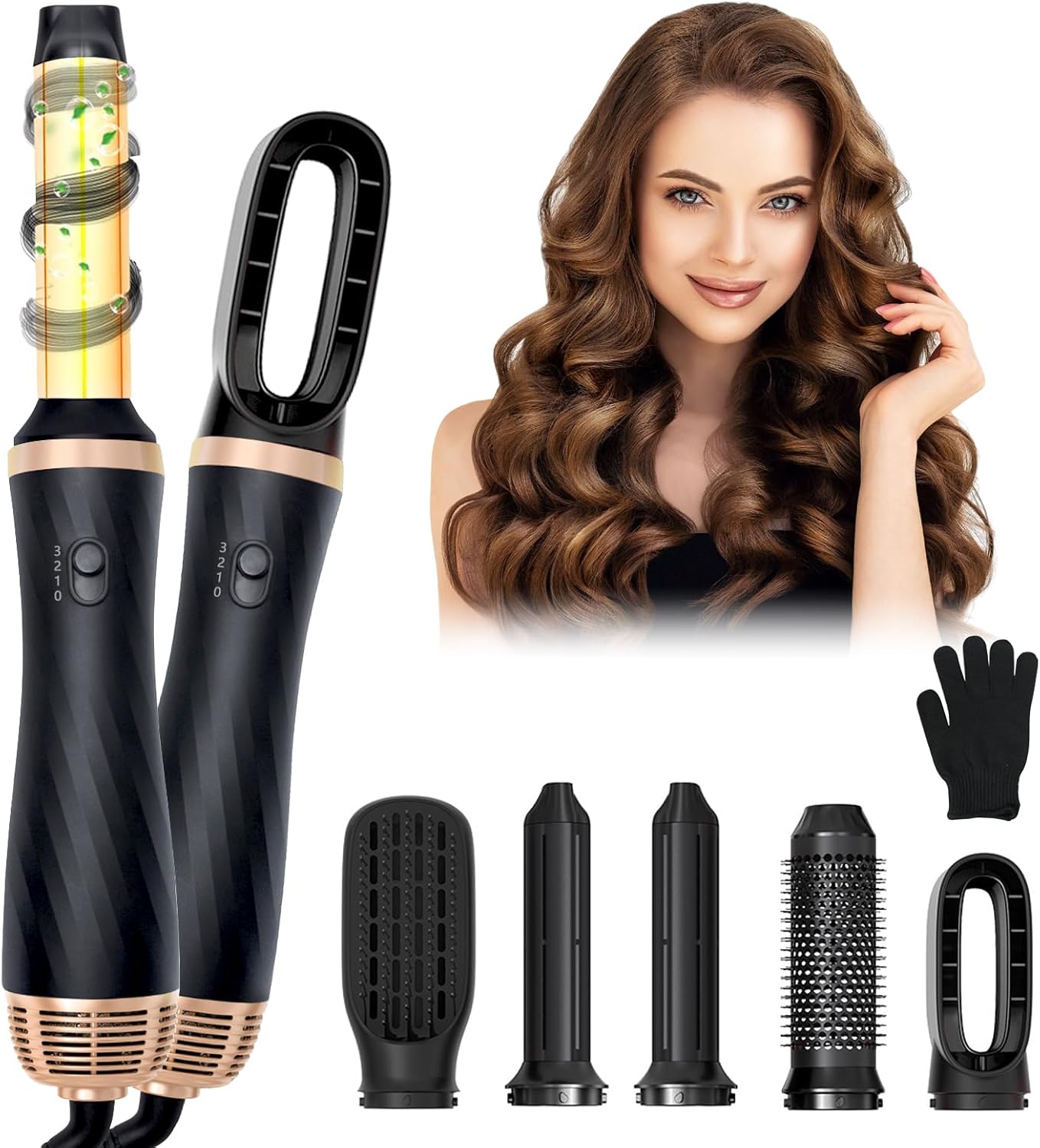 Anluomania Warmluftbürste Set, Airstyler Set 1000W, Air styler, mit 5 Ersatz,