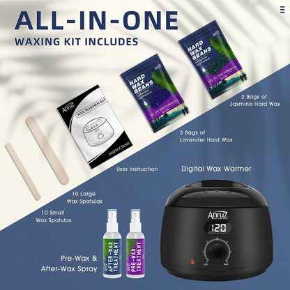 ANRUZ Waxing Set- Digital Wachswärmer Wachs Haarentfernung mit 500g Wachsperlen