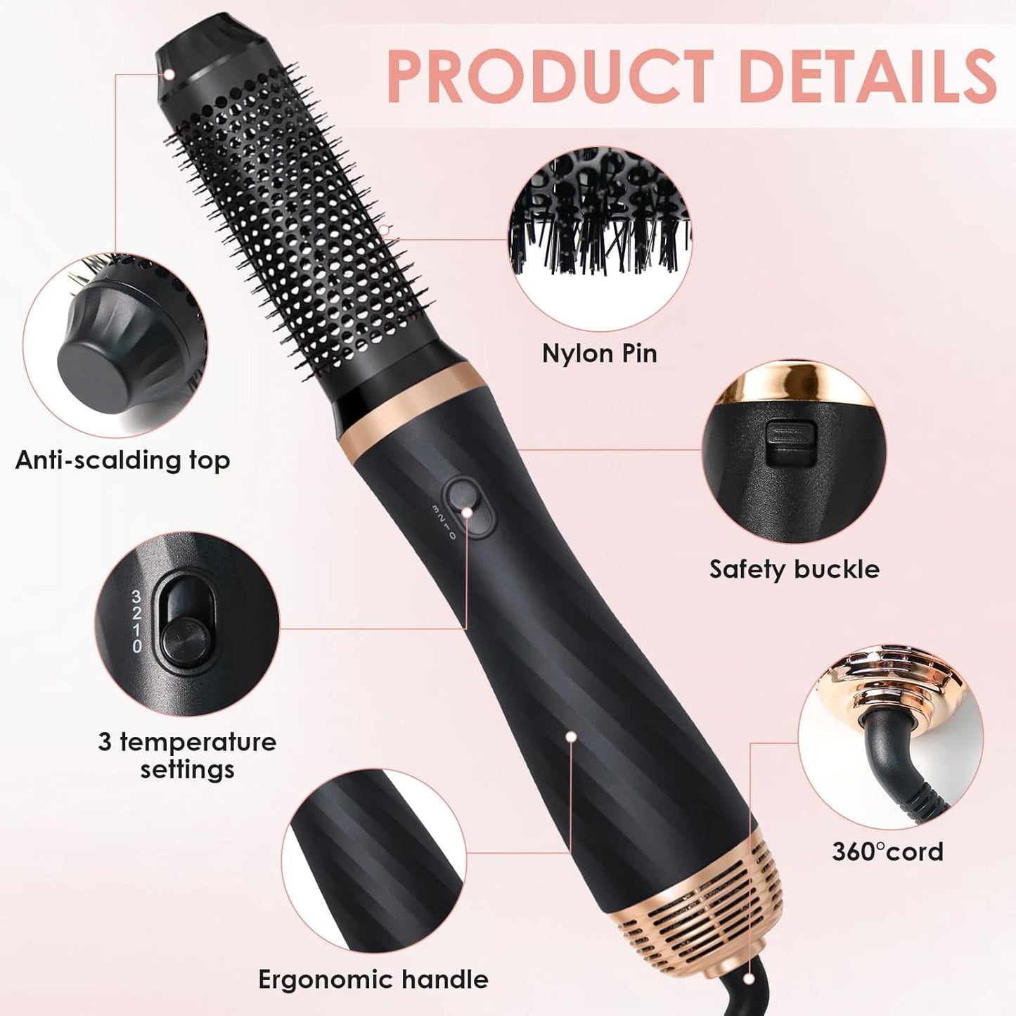 Anluomania Warmluftbürste Set, Airstyler Set 1000W, Air styler, mit 5 Ersatz,