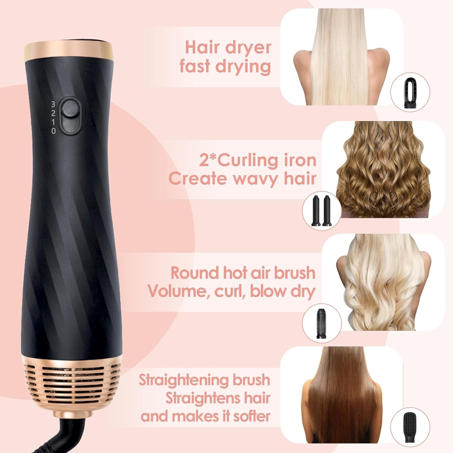 Anluomania Warmluftbürste Set, Airstyler Set 1000W, Air styler, mit 5 Ersatz,