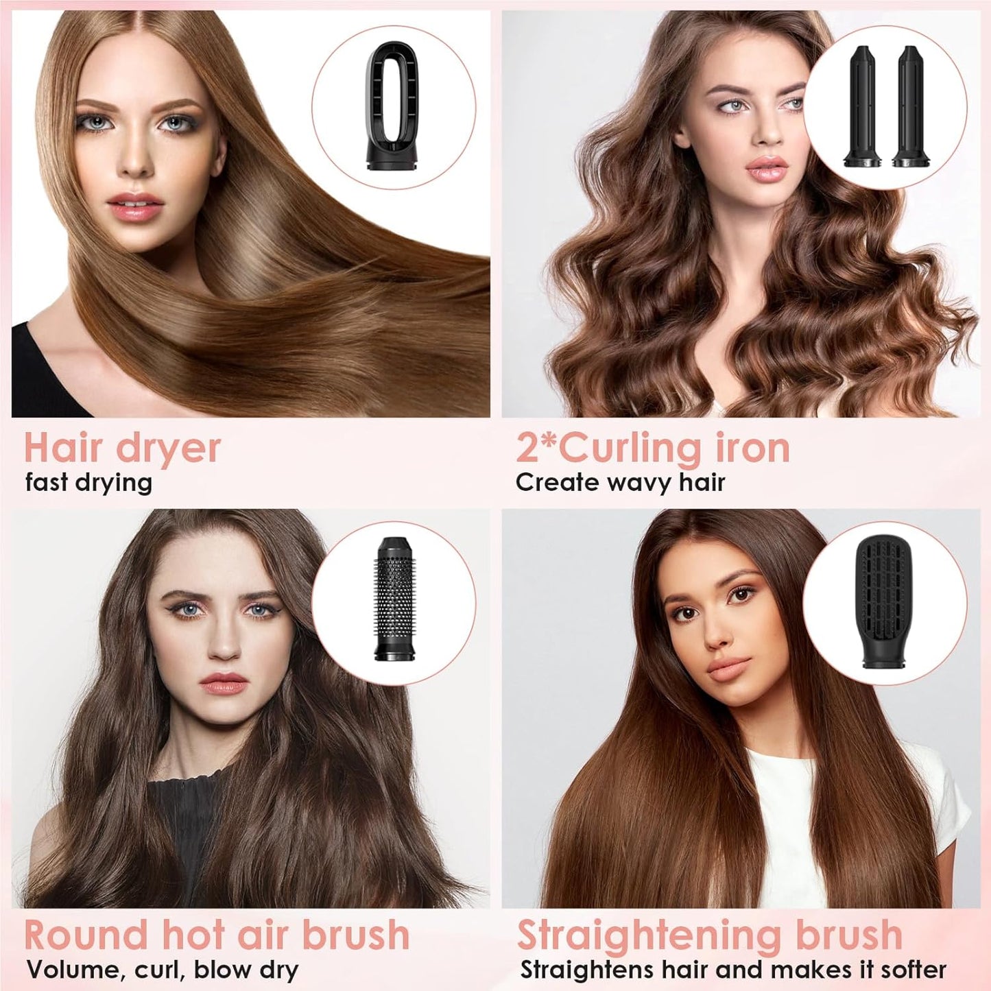 Anluomania Warmluftbürste Set, Airstyler Set 1000W, Air styler, mit 5 Ersatz,