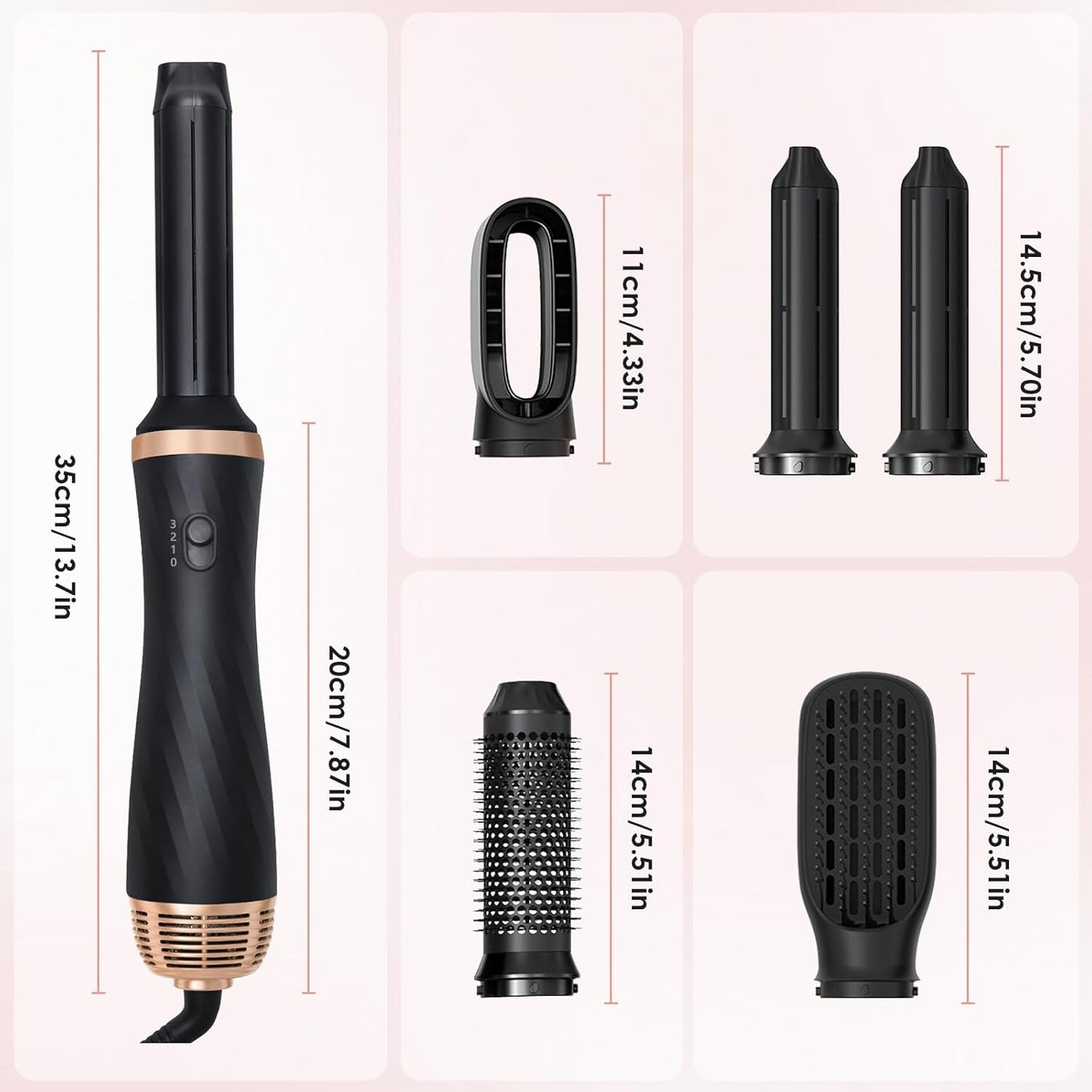 Anluomania Warmluftbürste Set, Airstyler Set 1000W, Air styler, mit 5 Ersatz,