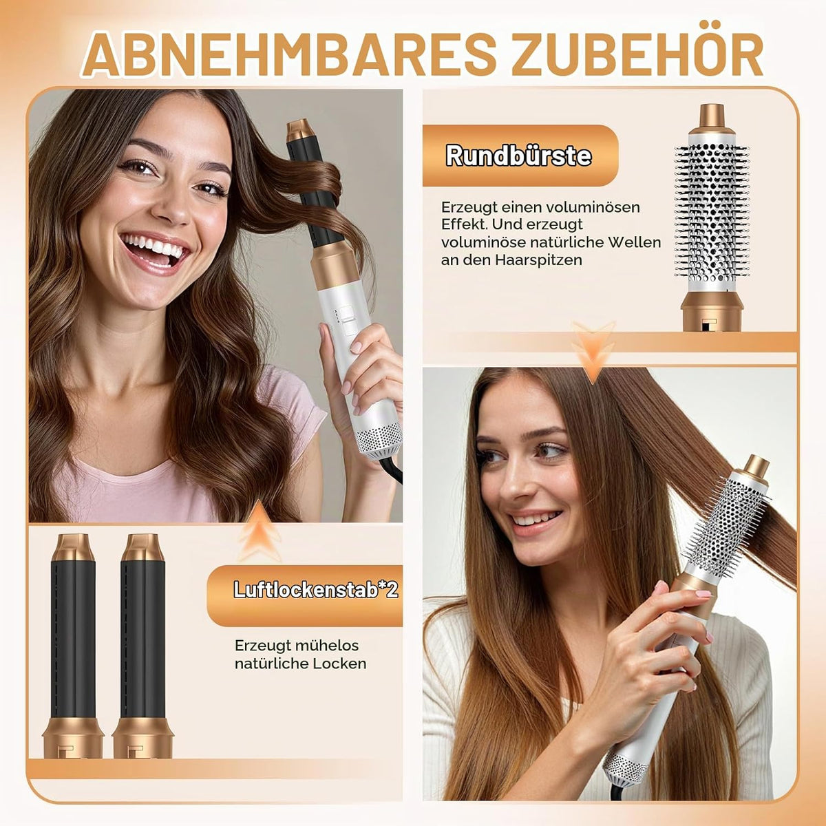 Anluomania Warmluftbürste, 1000W Haartrockner, Föhnbürste Set  für Alle Haartypen