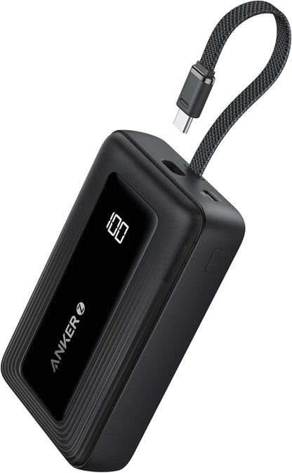 Anker Zolo Power Bank, 20.000 mAh, 30W mit integriertem USB-C-Kabel, 1 USB-C- und A-Kabel,Blau