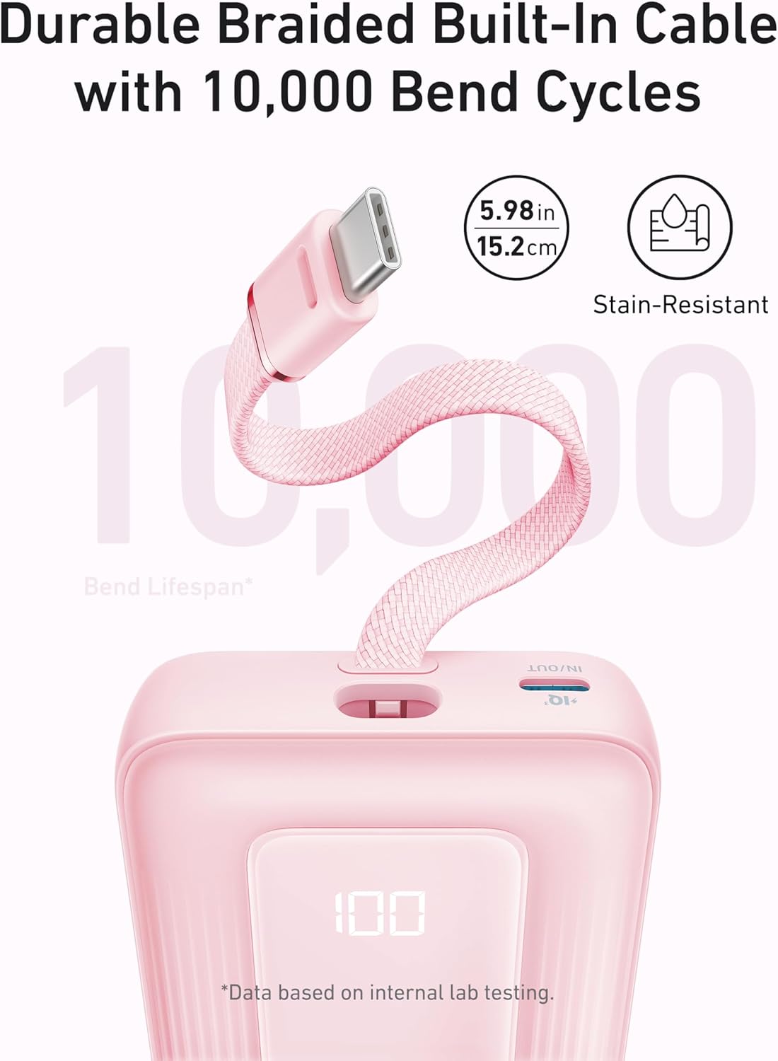 Anker Zolo Power Bank, 20.000 mAh, 30W mit integriertem USB-C-Kabel, 1 USB-C- und A-Kabel,Blau