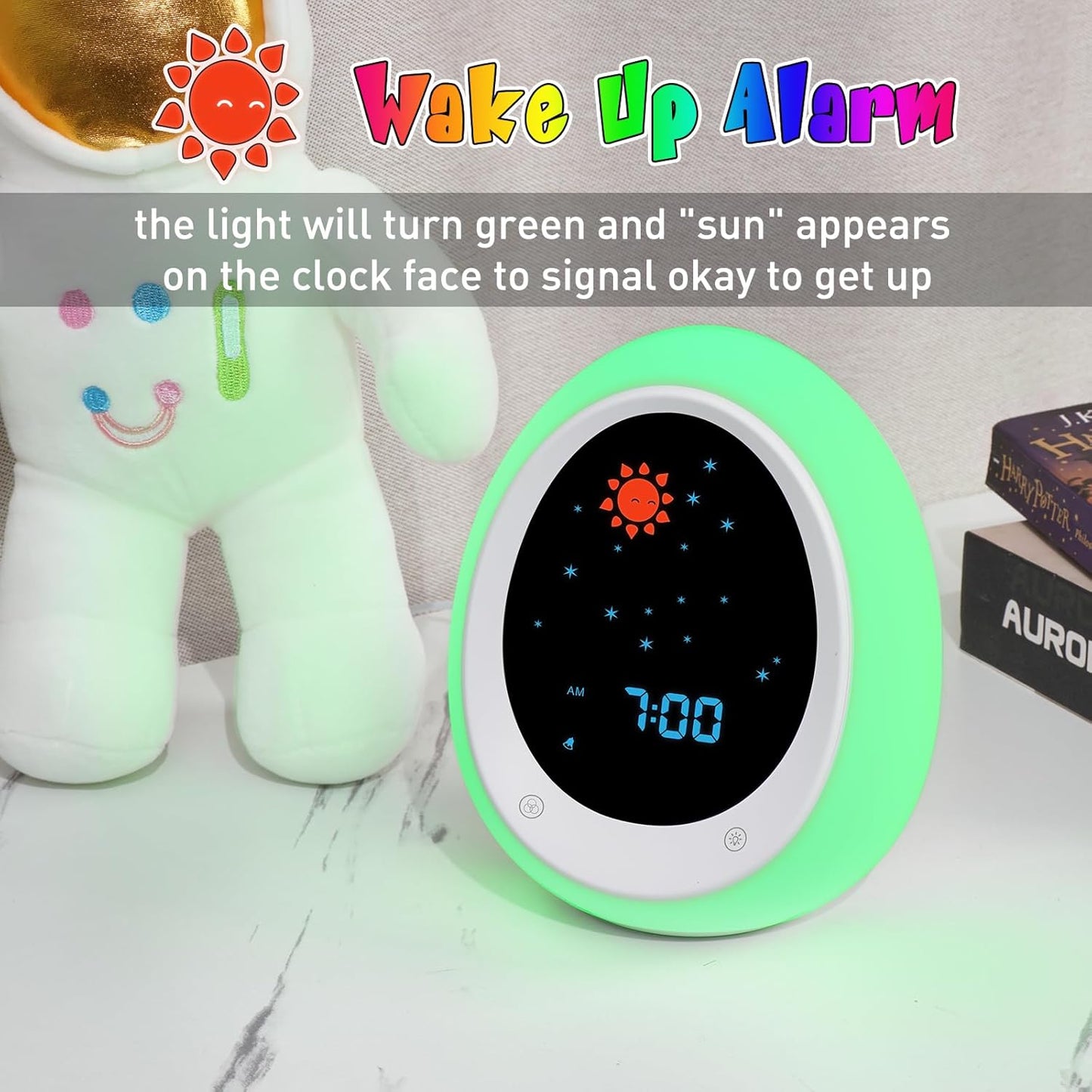 ANNNGUL Schlaftrainer Kinder, Kinderwecker mit Sonne Mond Nachtlicht Soundmaschine Timer für Schulanfänger Mädchen Jungen
