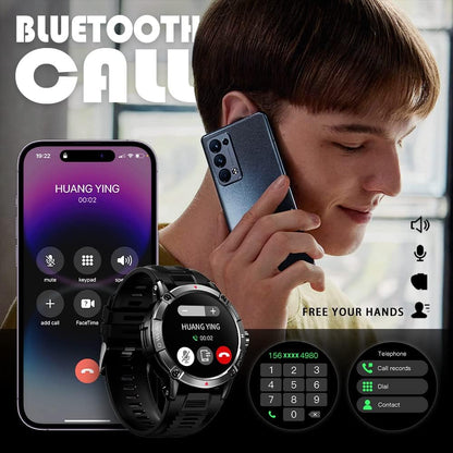 ANSUNG Montre connectée pour hommes avec fonction de téléphone, écran tactile IPS de 1,52 pouces, étanche à 50 m, moniteur d'activité physique, SpO2, moniteur de fréquence intelligent, 400 mAh, grand tracker d'activité extérieur Akku, montre militaire