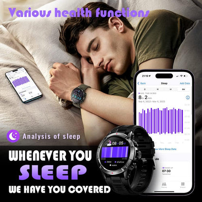 ANSUNG Montre connectée pour hommes avec fonction de téléphone, écran tactile IPS de 1,52 pouces, étanche à 50 m, moniteur d'activité physique, SpO2, moniteur de fréquence intelligent, 400 mAh, grand tracker d'activité extérieur Akku, montre militaire