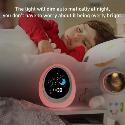 ANNNGUL Schlaftrainer Kinder, Kinderwecker mit Sonne Mond Nachtlicht Soundmaschine Timer für Schulanfänger Mädchen Jungen