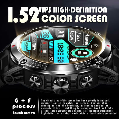 ANSUNG Montre connectée pour hommes avec fonction de téléphone, écran tactile IPS de 1,52 pouces, étanche à 50 m, moniteur d'activité physique, SpO2, moniteur de fréquence intelligent, 400 mAh, grand tracker d'activité extérieur Akku, montre militaire