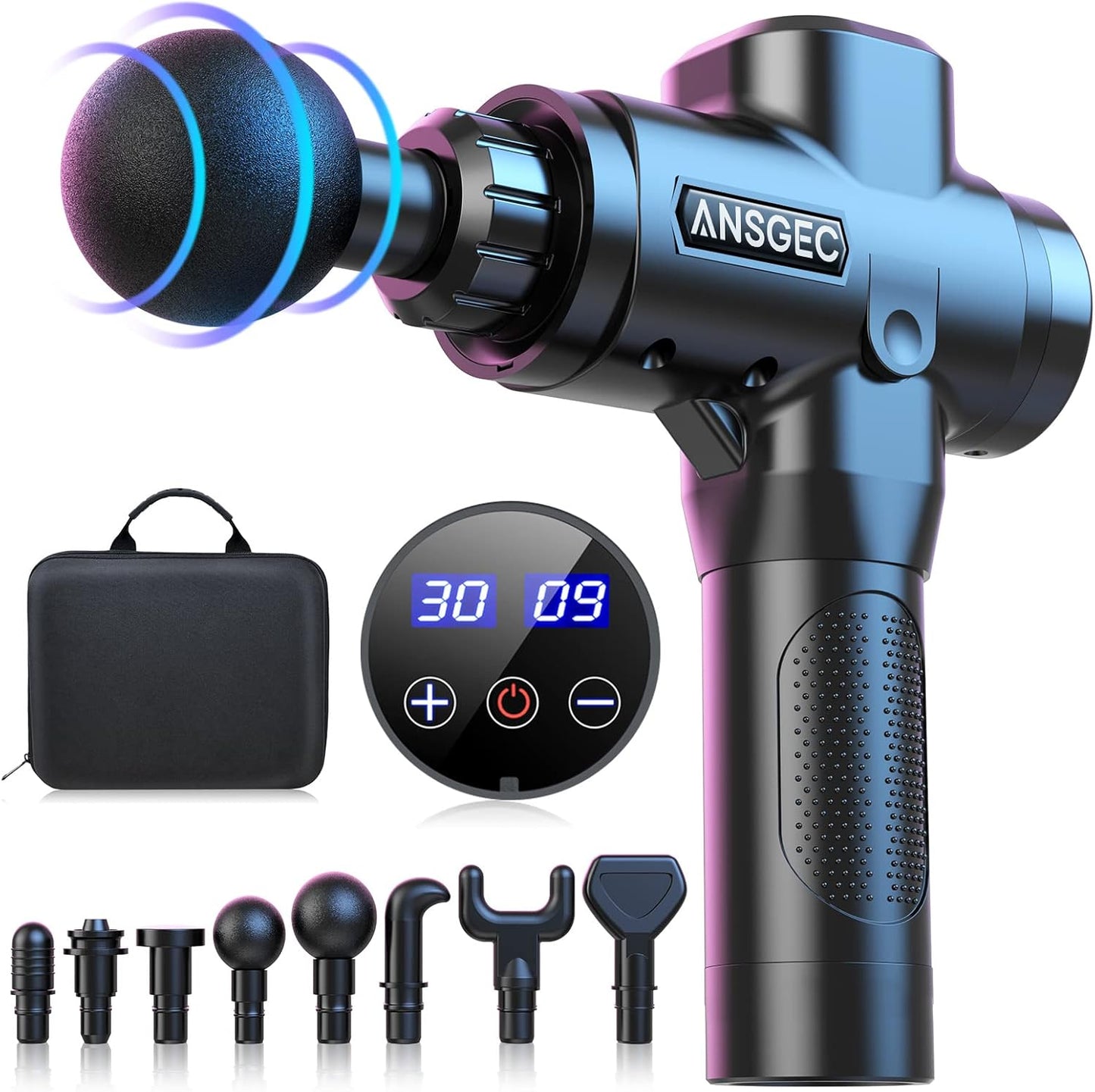 ANSGEC Massagepistole, Massage Gun30 Geschwindigkeiten 8 Köpfe,