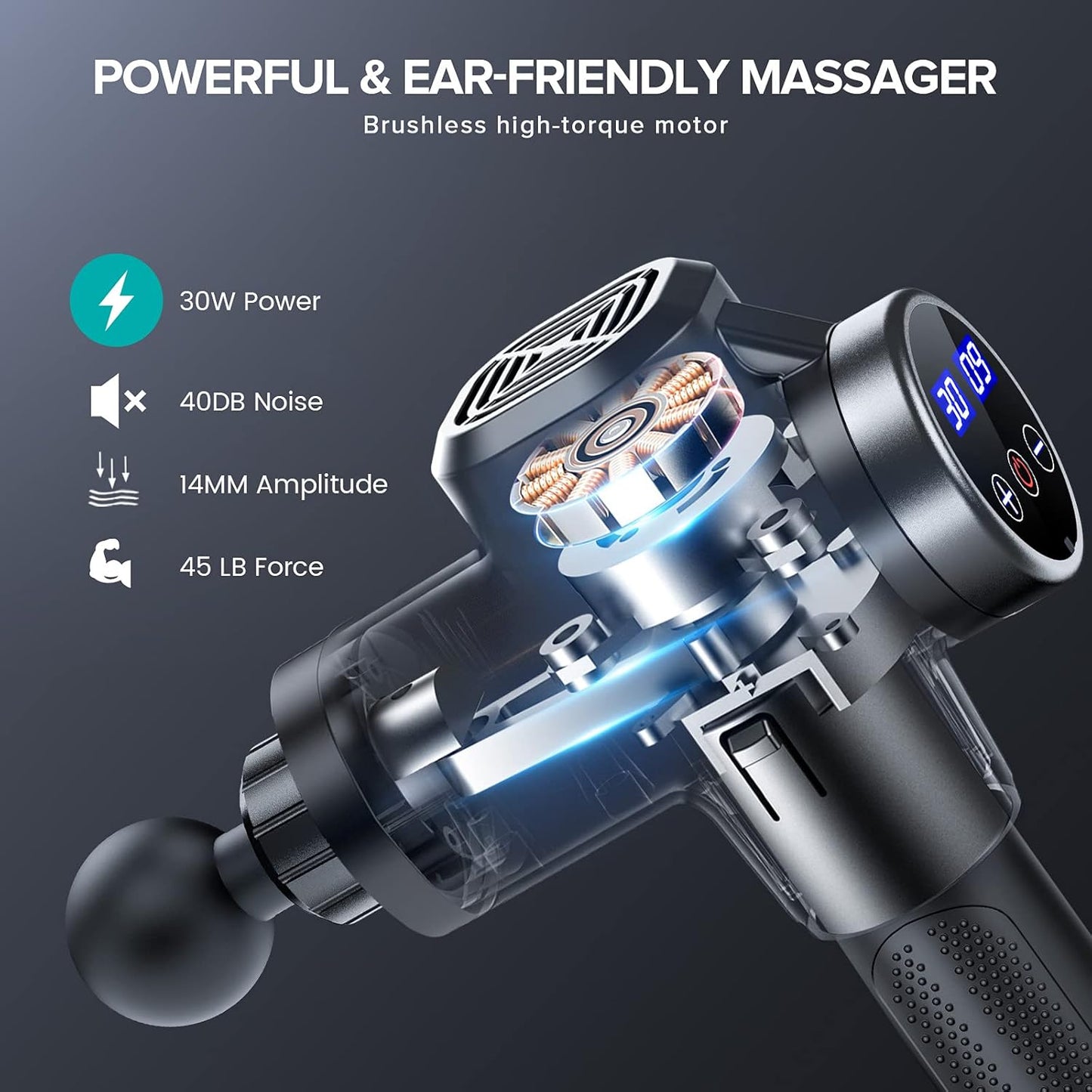 ANSGEC Massagepistole, Massage Gun30 Geschwindigkeiten 8 Köpfe,