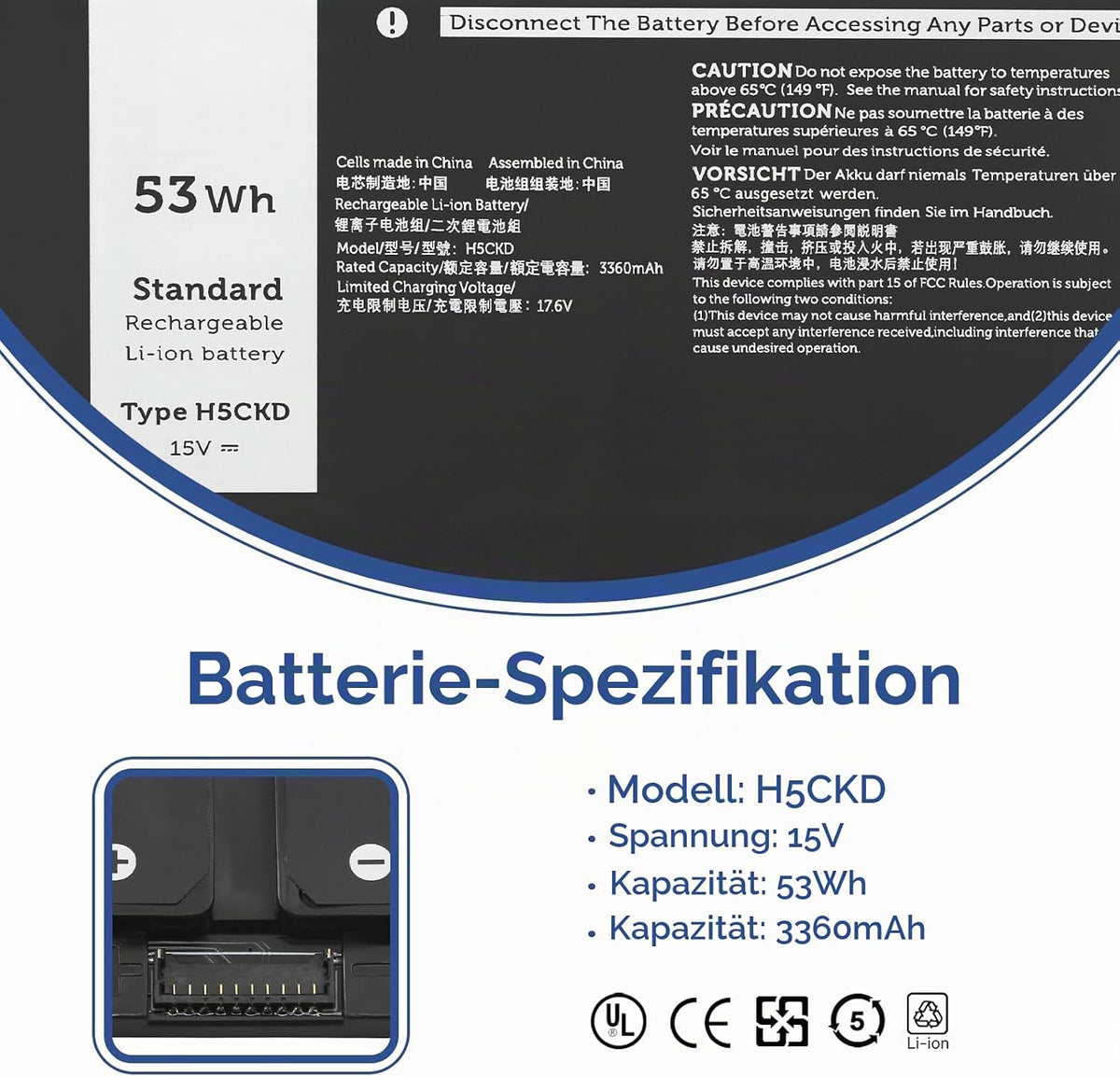 ANTIEE 53Wh H5CKD Laptop Akku für Dell Latitude 3410 3510 Inspiron 5300..