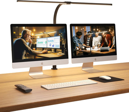 Apmiek Doppelkopf Schreibtischlampe LED, 24W 76CM Klemmbar 3200K-6500K (Schwarz)