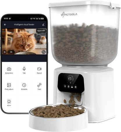 Apetdola Futterautomat Katze Mit Kamera, KI Futterautomat 5L, 1–6 Mahlzeiten
