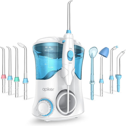 Apiker elektrische Munddusche 600 ml Mundduschen mit 8 multifunktionalen Düsen und 10 verschiedenen Drucken für Mundhygiene, zahnzwischenraumreiniger für Familie und Reise, Oral Irrigator (weiß)