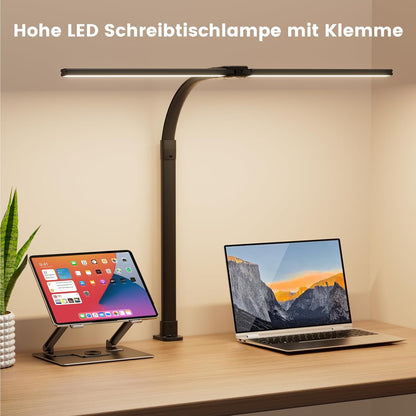 Apmiek Doppelkopf Schreibtischlampe LED, 24W 76CM Klemmbar 3200K-6500K (Schwarz)