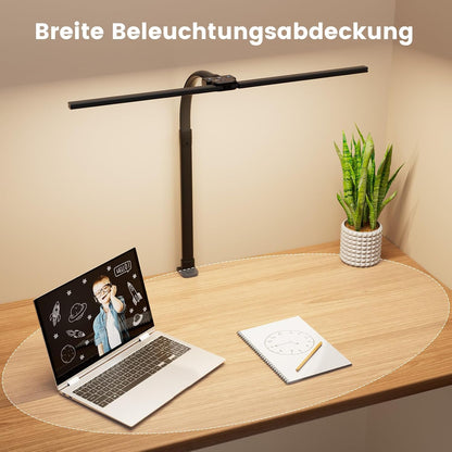 Apmiek Doppelkopf Schreibtischlampe LED, 24W 76CM Klemmbar 3200K-6500K (Schwarz)