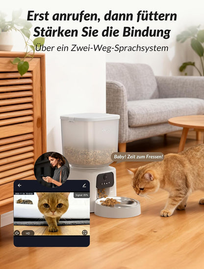 Apetdola Futterautomat Katze Mit Kamera, KI Futterautomat 5L, 1–6 Mahlzeiten