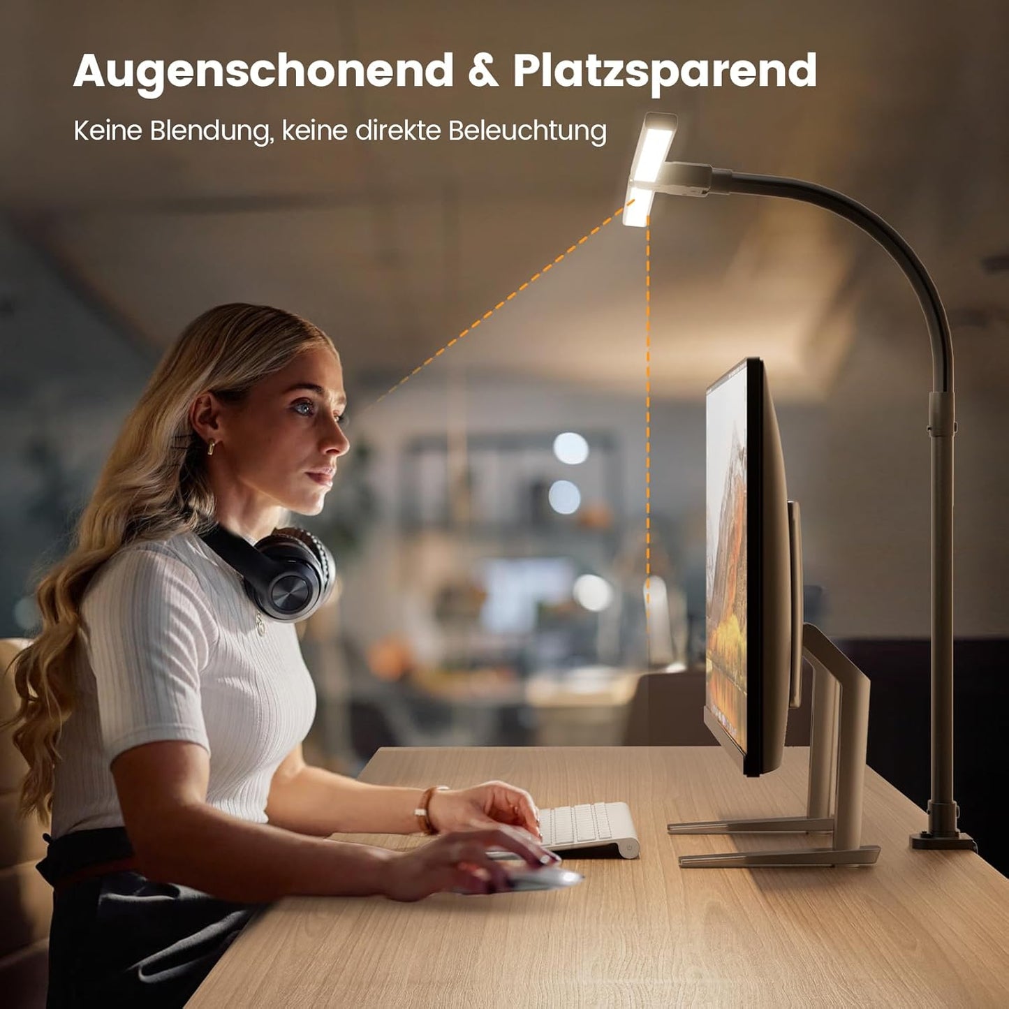 Apmiek Doppelkopf Schreibtischlampe LED, 24W 76CM Klemmbar 3200K-6500K (Schwarz)