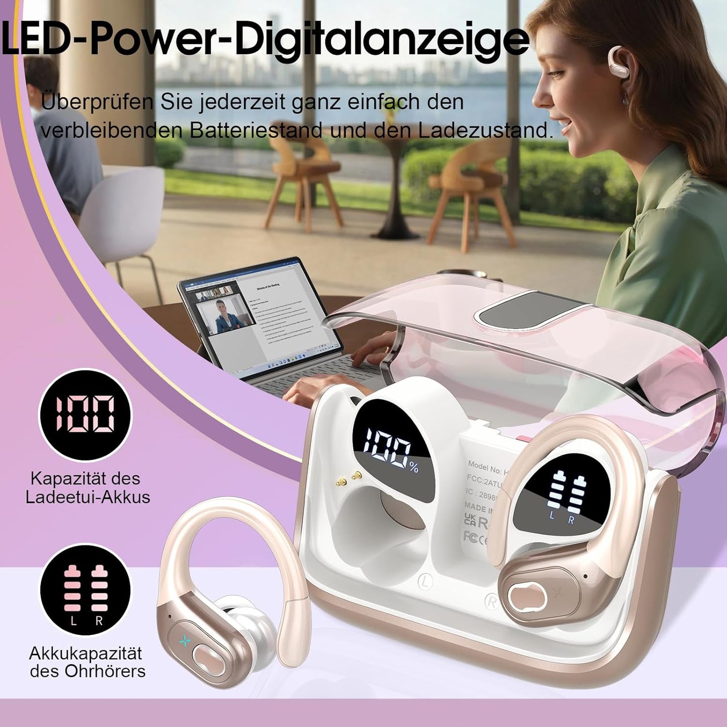Aptkdoe  HD65 Bluetooth Kopfhörer Sport,  5.3  mit ENC Mikrofon Pink