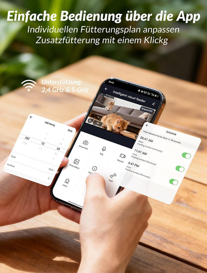 Apetdola Futterautomat Katze Mit Kamera, KI Futterautomat 5L, 1–6 Mahlzeiten