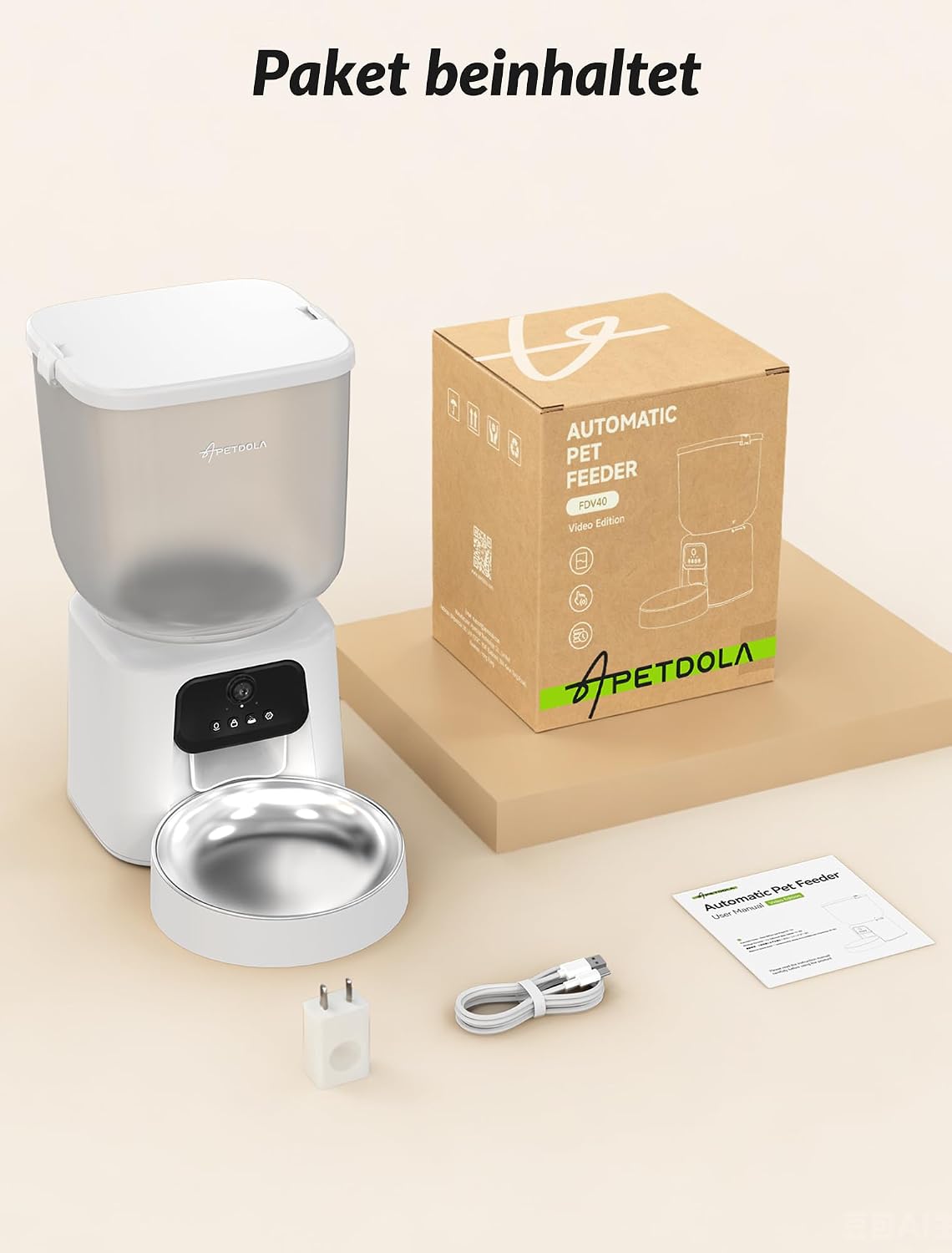 Apetdola Futterautomat Katze Mit Kamera, KI Futterautomat 5L, 1–6 Mahlzeiten