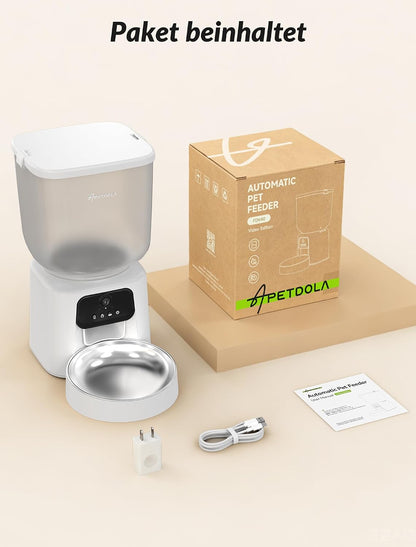 Apetdola Futterautomat Katze Mit Kamera, KI Futterautomat 5L, 1–6 Mahlzeiten