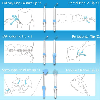 Apiker elektrische Munddusche 600 ml Mundduschen mit 8 multifunktionalen Düsen und 10 verschiedenen Drucken für Mundhygiene, zahnzwischenraumreiniger für Familie und Reise, Oral Irrigator (weiß)