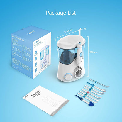 Apiker elektrische Munddusche 600 ml Mundduschen mit 8 multifunktionalen Düsen und 10 verschiedenen Drucken für Mundhygiene, zahnzwischenraumreiniger für Familie und Reise, Oral Irrigator (weiß)