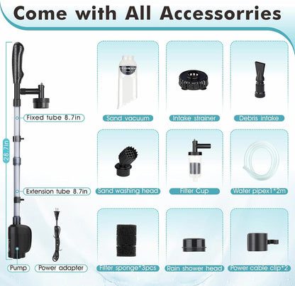 AQQA Elektrischer Aquarium Mulmsauger  und Wasserwechsler 6-in-1 (20 W, 320 GPH)