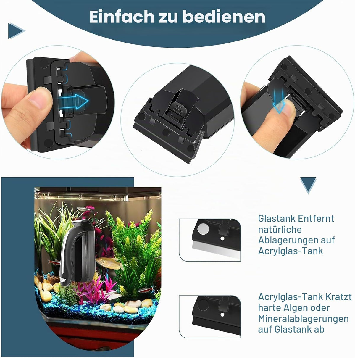 AQQA  Aquarium Scheibenreiniger, Upgrade Starke Magnet für Fischglasbecken (XL)