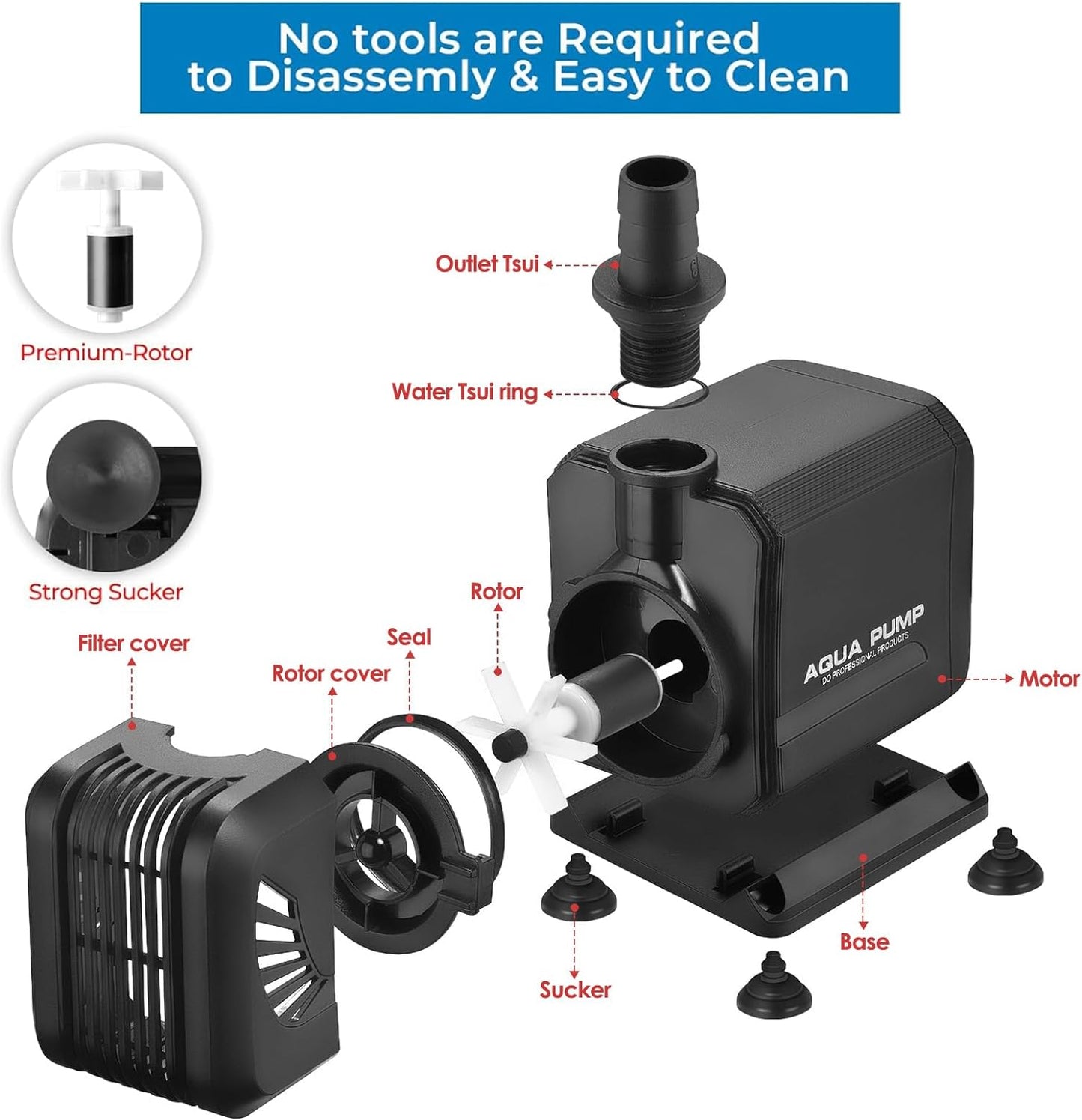 Mixigoo Teichpumpe Aquarium 15W Tauchpumpe Gartenpumpe Fontäne Wasserpumpe 1500L/H Pump