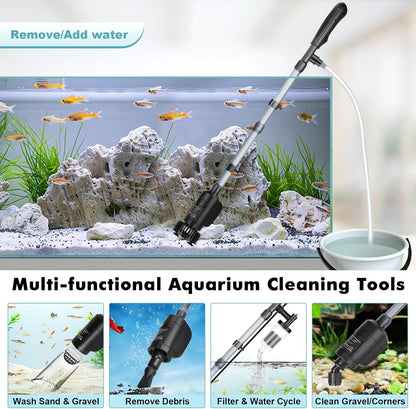 AQQA Elektrischer Aquarium Mulmsauger  und Wasserwechsler 6-in-1 (20 W, 320 GPH)