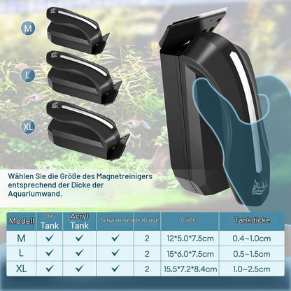 AQQA  Aquarium Scheibenreiniger, Upgrade Starke Magnet für Fischglasbecken (XL)