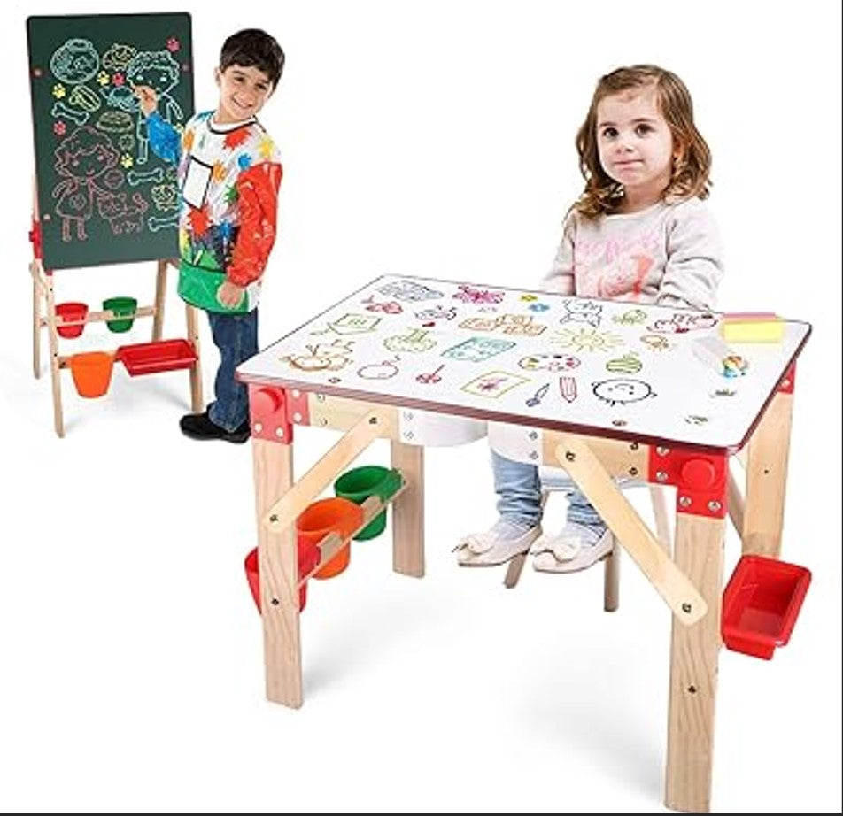Arkmiido 2-in-1 Kindertafel aus Holz verstellbare Spiel-Tafel  zum Stehen, Malen und Zeichnen, mit magnetischem, doppelseitigem Whiteboard und Tafel für Kleinkinder, Jungen und Mädchen