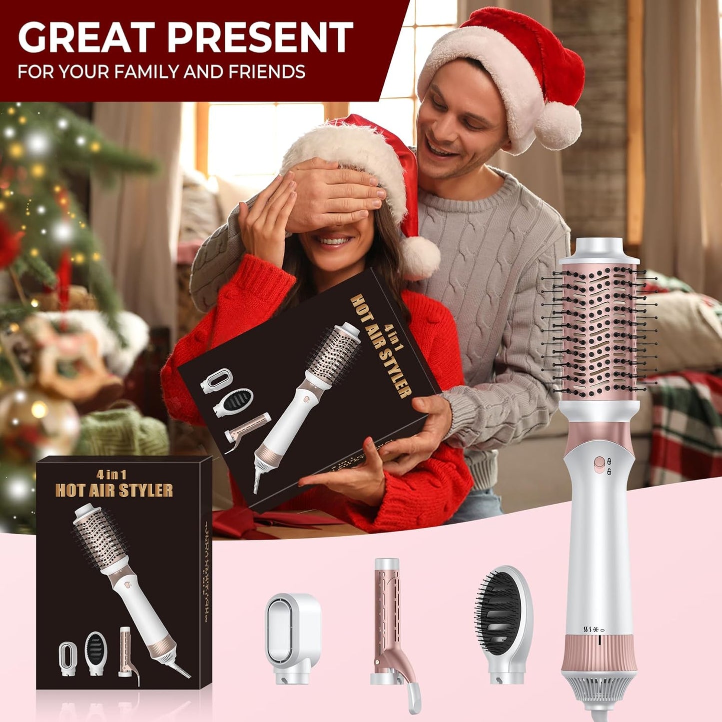 Haartrockner  Airstyler 4 in 1 Volumiser Hairstyler Ionen Warmluftbürste Föhn mit Föhnbürste