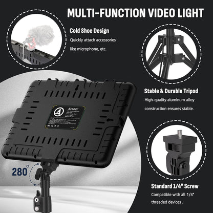Arsoer Video Licht Set, 2-Pack 25x20 cm 15 W LED Studio Fotolicht, Dimmbares 2800–6500K Kamera Licht