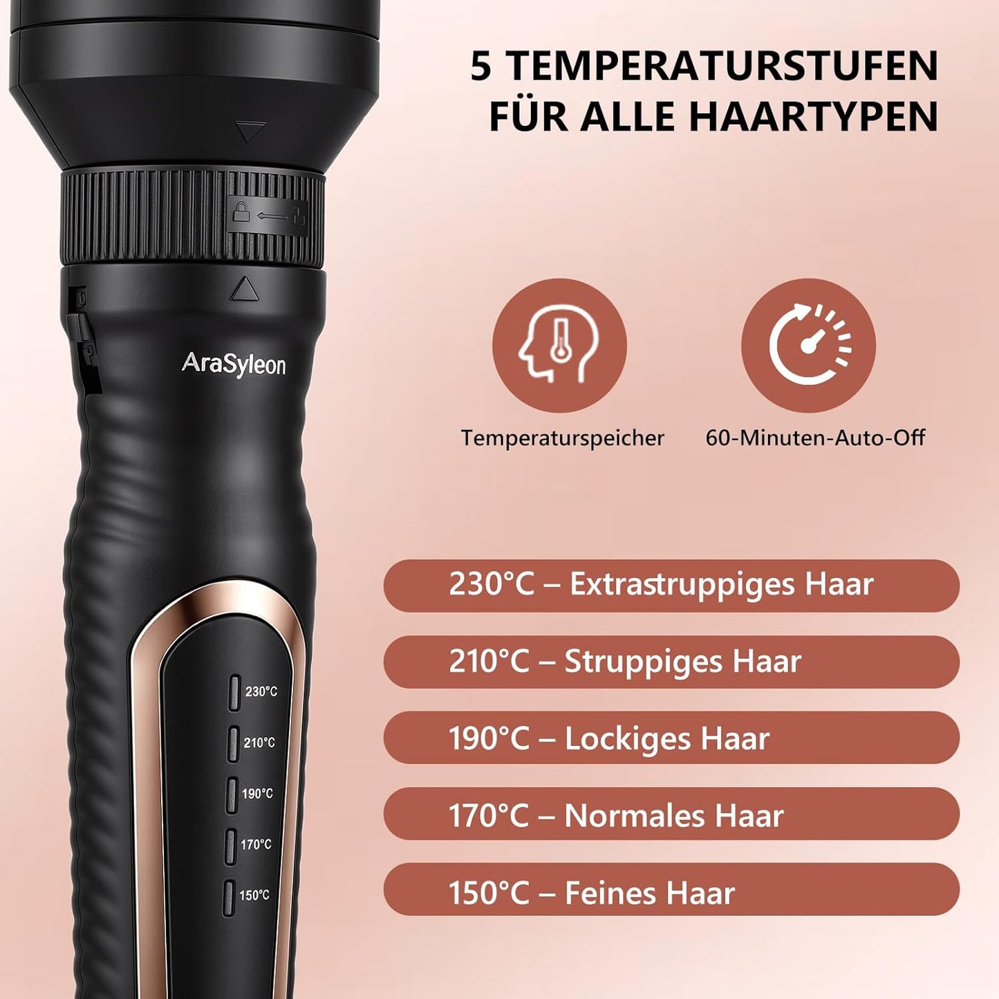 AraSyleon 3-in-1 Ionen-Wärmebürste Set (32/38/45mm), Thermobürste Rundbürste mit 5 Temp