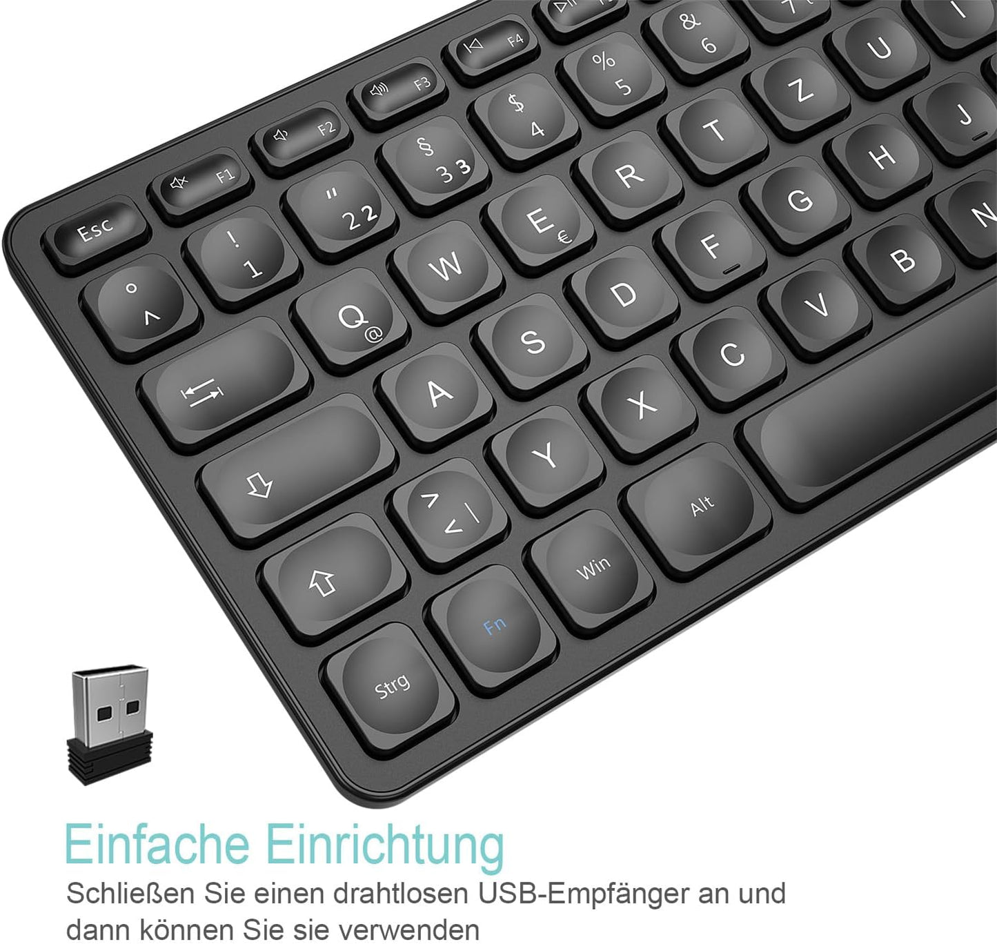 Arteck Kabellose Tastatur, Deutsches QWERTZ Layout 2,4 GHz Schwarz