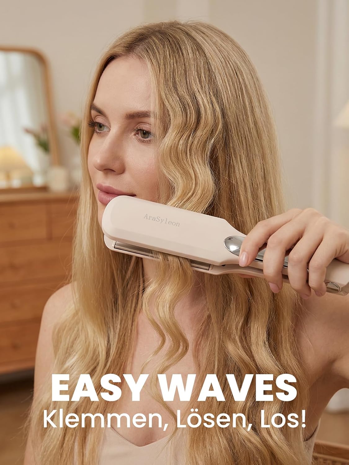 AraSyleon Welleneisen für Haare 22mm, PTC Schnellheizung 8 Stufen 140–210°C 60 Min. Rosa