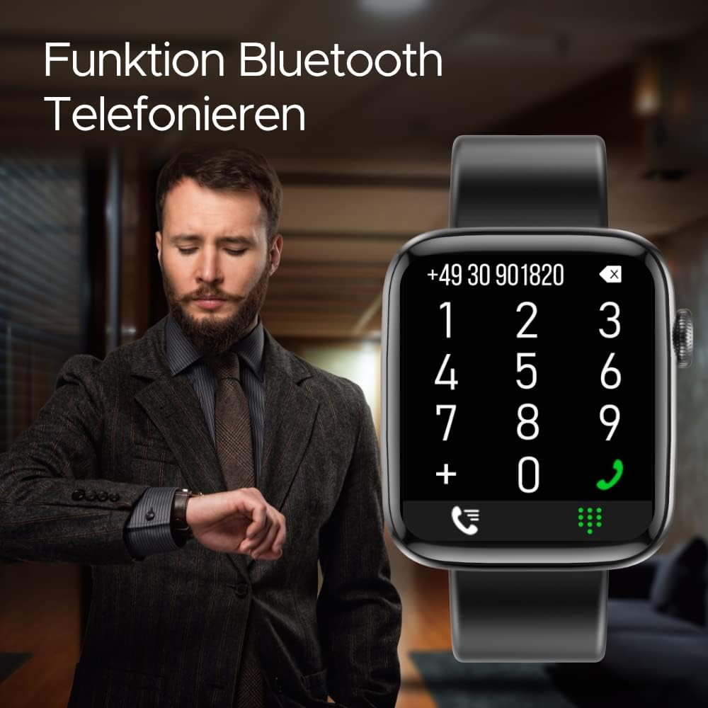 ARMODD Squarz 9 Pro Smartwatch Damen/Herren Fitness Tracker mit 1,72 Zoll Touchscreen