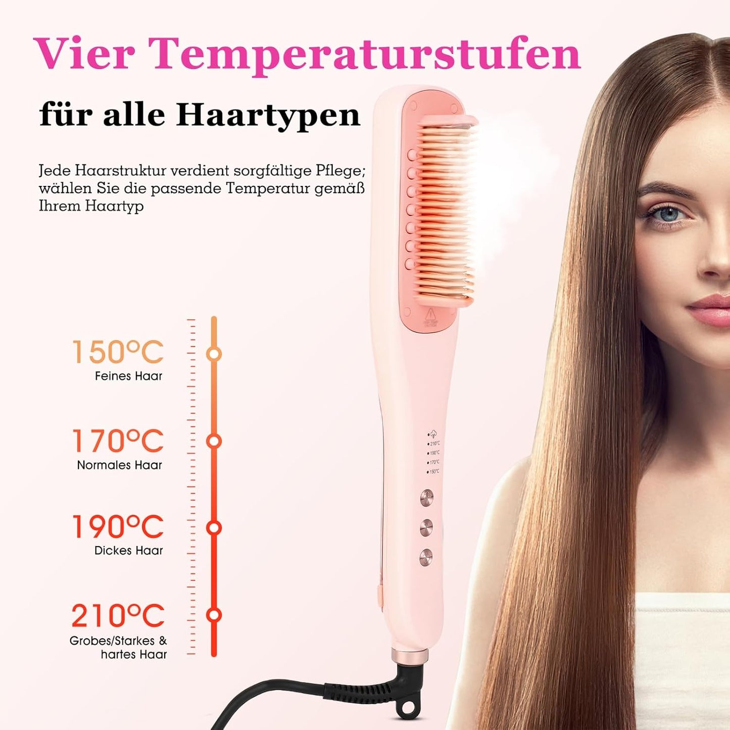 AraSyleon Dampf-Haarglätter Bürste 3-Temp Stufen PTC 30s Glättbürste Rosa