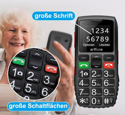 Artfone C1 Seniorenhandy ohne Vertrag,Mobiltelefon mit großen Tasten,GSM Dual,1,8 Zoll ,Schwarz