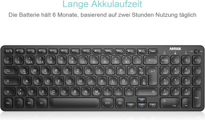 Arteck Kabellose Tastatur, Deutsches QWERTZ Layout 2,4 GHz Schwarz