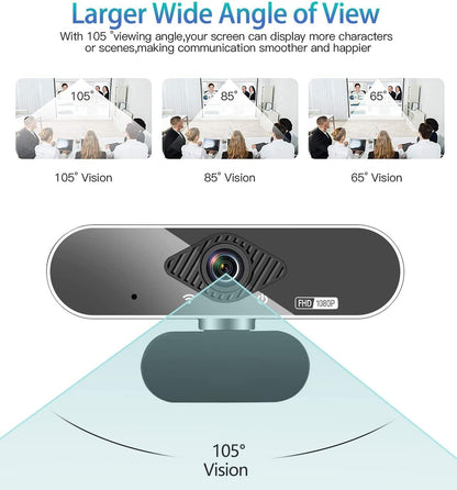 Webcam, 1080P Pro HD Webcam mit Stereo-Mikrofon, 110° Weitwinkel,Stativ, Schwarz