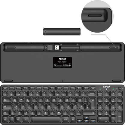Arteck Kabellose Tastatur, Deutsches QWERTZ Layout 2,4 GHz Schwarz